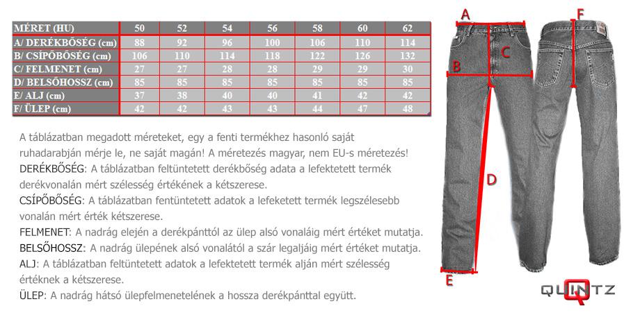 fekete férfi nadrág mérettáblázat