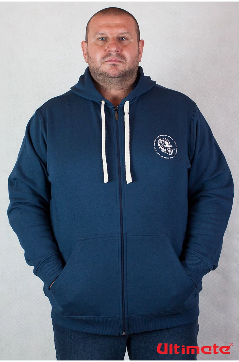 kapucnis kék nagyméretű férfi pulóver