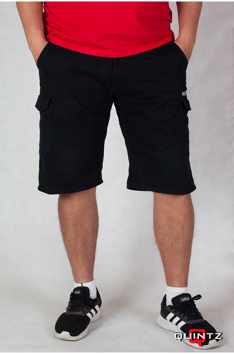 férfi oldalzsebes fekete cargo rövidnadrág