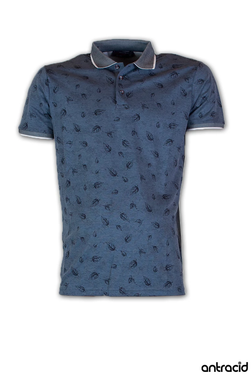 férfi acélkék galléros póló