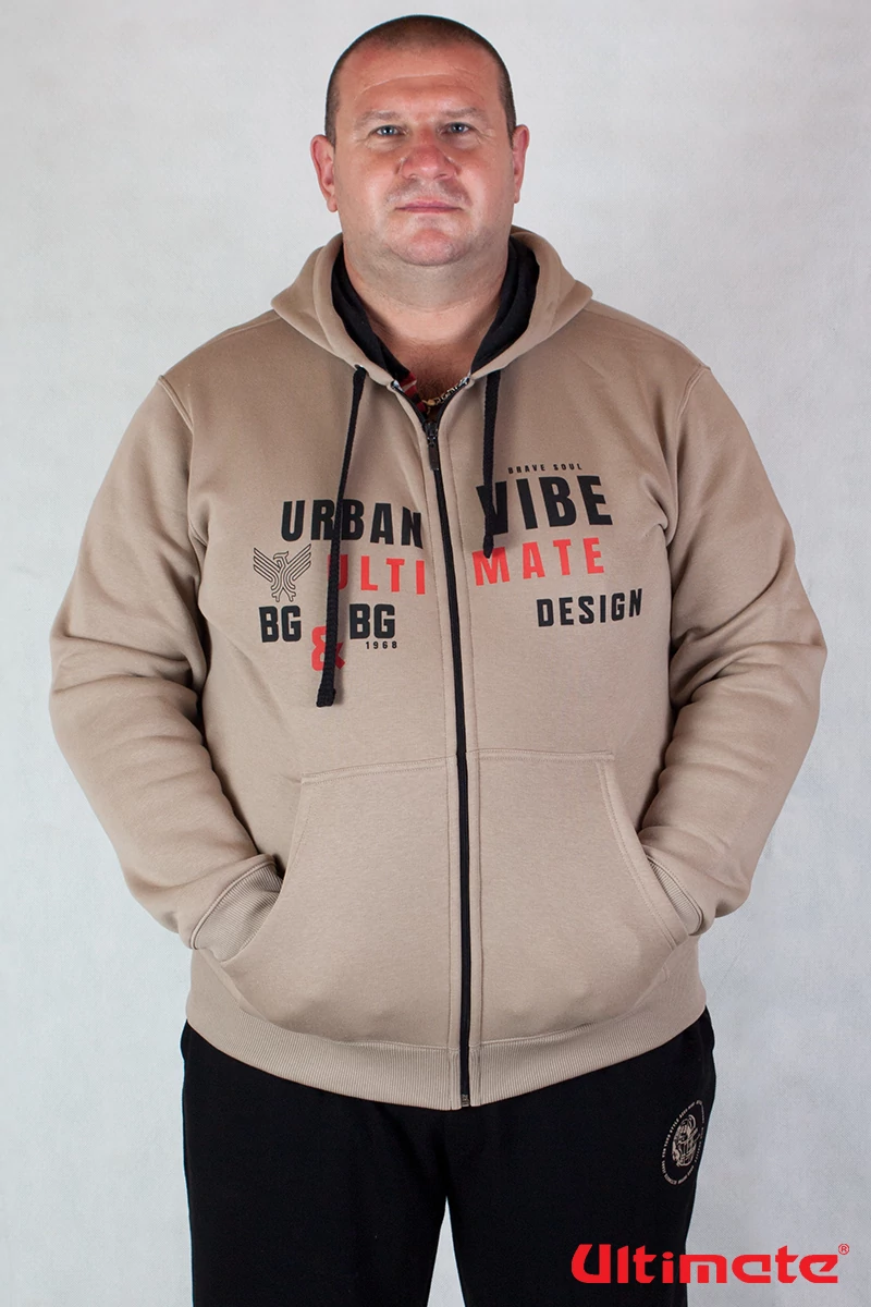 kapucnis világos barna nagyméretű férfi pulóver