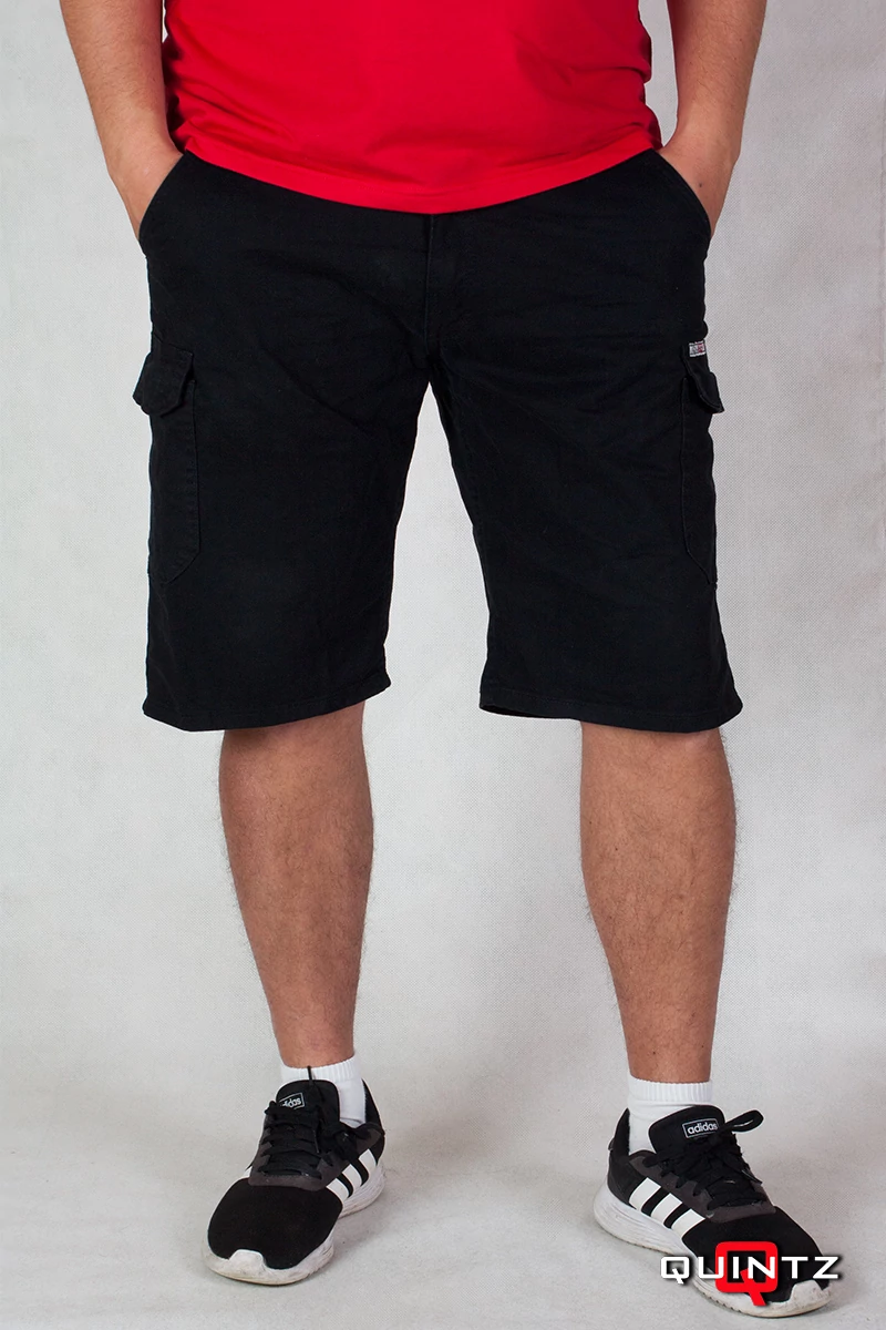 férfi oldalzsebes fekete cargo rövidnadrág