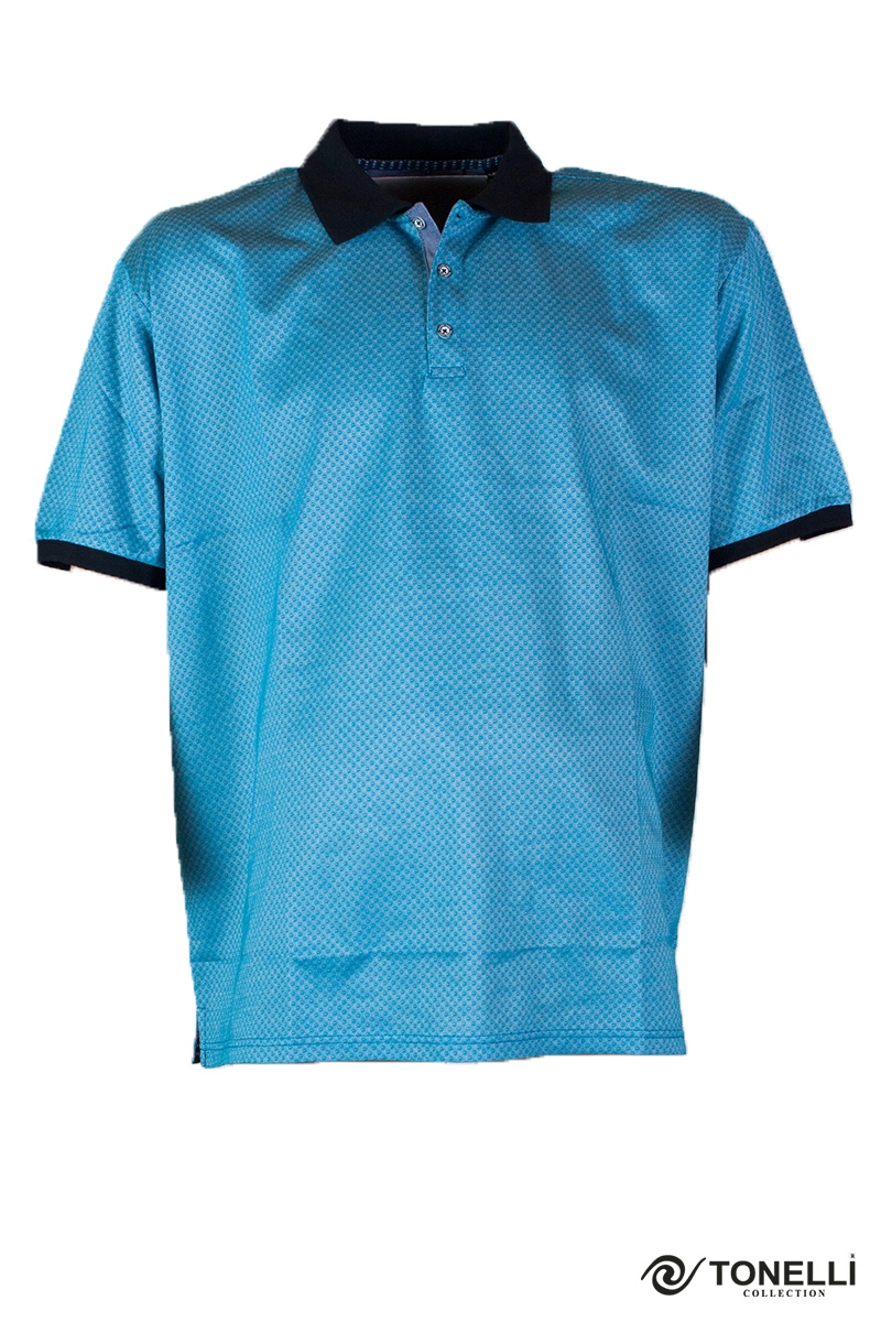férfi nagyméretű kék mintás divatos galléros póló