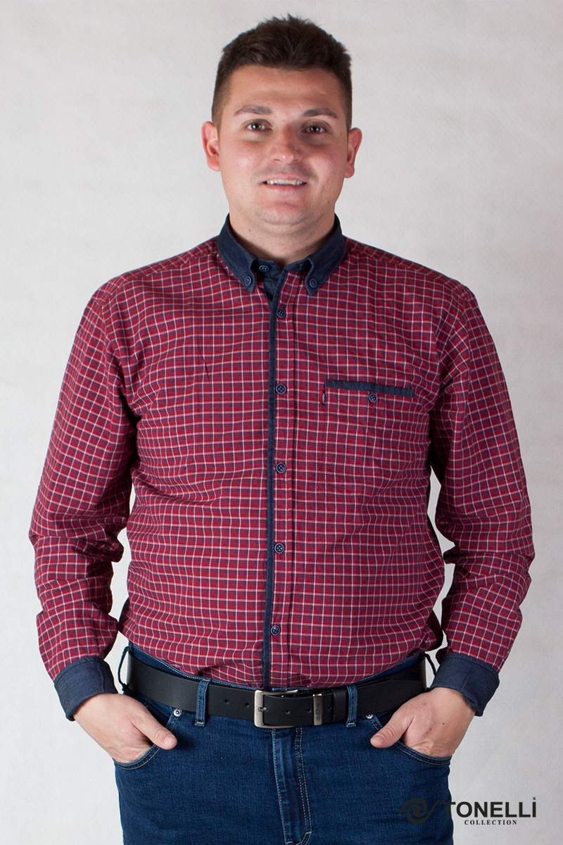 férfi bordó apró kockás török ing