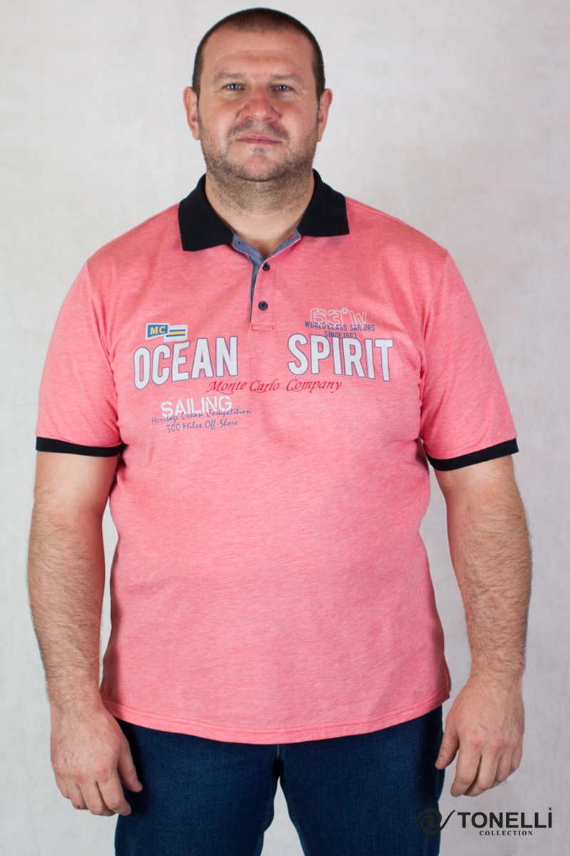 férfi nagyméretű lazac rózsaszín divatos galléros póló